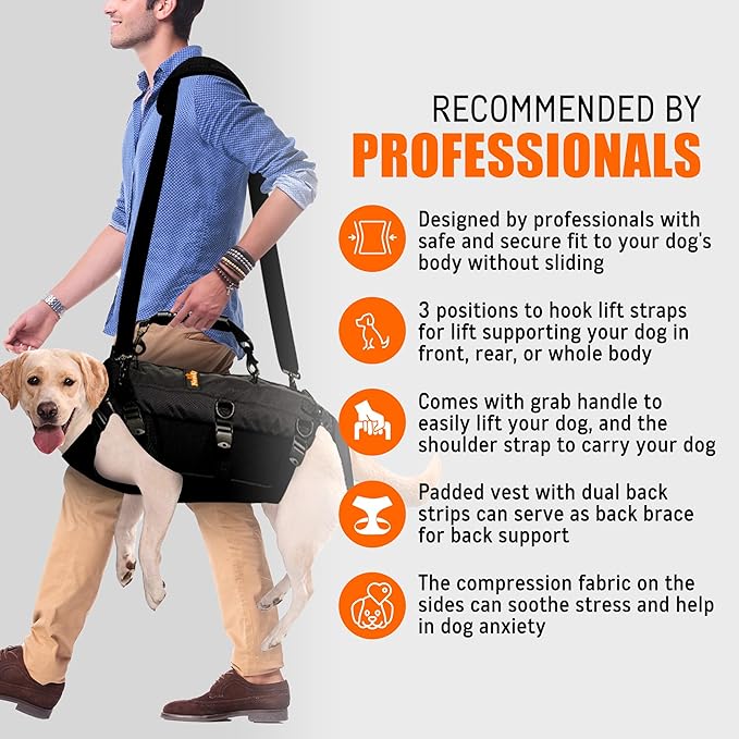 NeoAlly Sturdy Dog Lift Harness Full Body Support & Mobility Aids System - 5-in-1 Lifting Support, Carry Sling, Vest Harness, Back Brace, and Anxiety Vest - Endorsed by Shark Tank (X-Large (Pro))