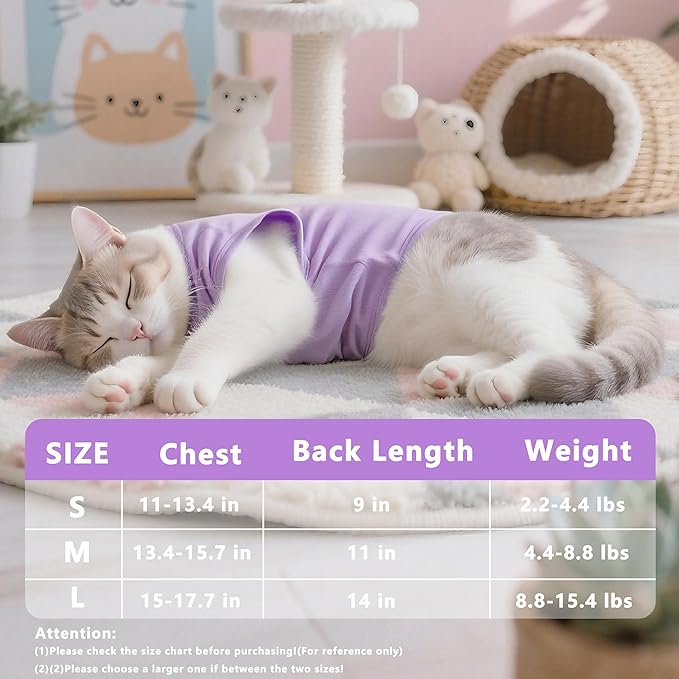 Cat Recovery Suit Anti Licking, Cat Surgery Recovery Suit Female Cats Kitten Onesie After Spay, Cone of Shame Alternative, Post- surgery Kitten Surgical Clothes for Abdominal Wounds,Purple,S