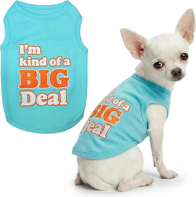 Parisian Pet Dog Shirt – 100% Cotton Shirts for Small Dogs – Sleeveless Big Deal Pet Vest – Lightweight and Breathable Dogs Apparel – Cute Summer Dog Clothes - Stretchy T Shirts for Pets