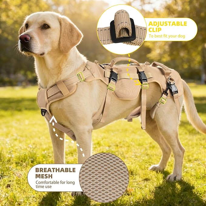 PUPTECK Dog Lift Harness for Medium Large Sized Dog, Rehabilitation Sling for Hind Leg Support, Multifunctional Mobility Assistance Harness for Old, Disabled, Joint Injuries, Paralysis Dog, Brown XL