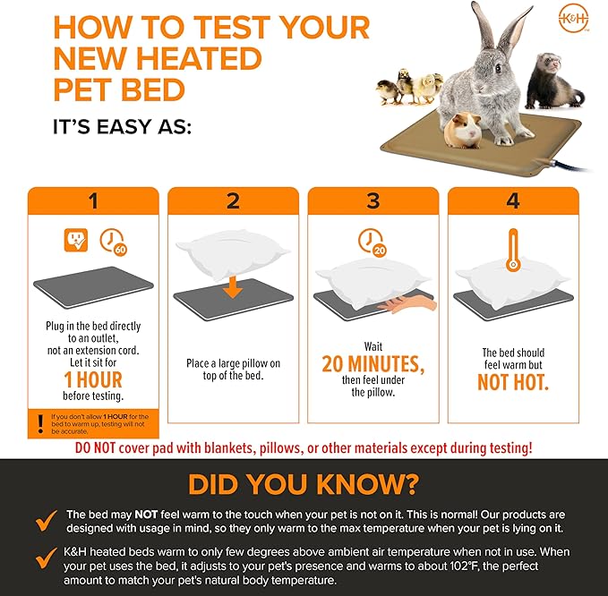 K&H Pet Products Small Animal Outdoor Heated Pad, Waterproof, Chew Resistant, Safety Listed, Indoor Outdoor Heater Warming Pad for Cat Houses, Rabbit Hutches, or Chick Brooders - 12 X 9in Tan 25W