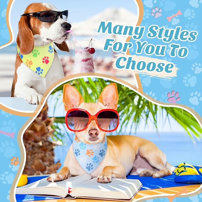 Weewooday 50 Pcs Paw Print Dog Bandanas Bulk Dog Bandanas for Dogs Soft Bibs Adjustable Triangle Bandana for Small Medium Large Costume(paw Pattern, 31.5 x 21.7 X21.7 Inch)