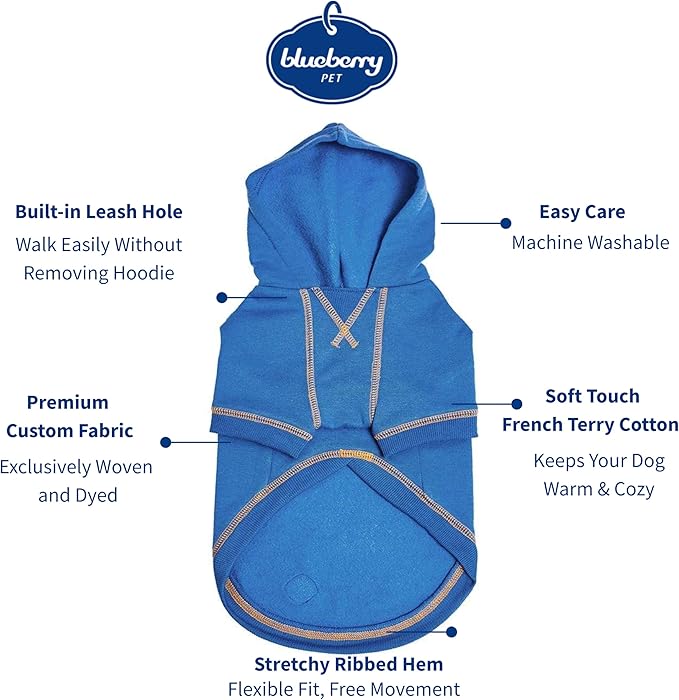 Blueberry Pet Essentials Hoodie – 22″ Cotton‑Blend Sweatshirt with Hood, Alaskan Blue, Machine‑Washable Dog Jersey