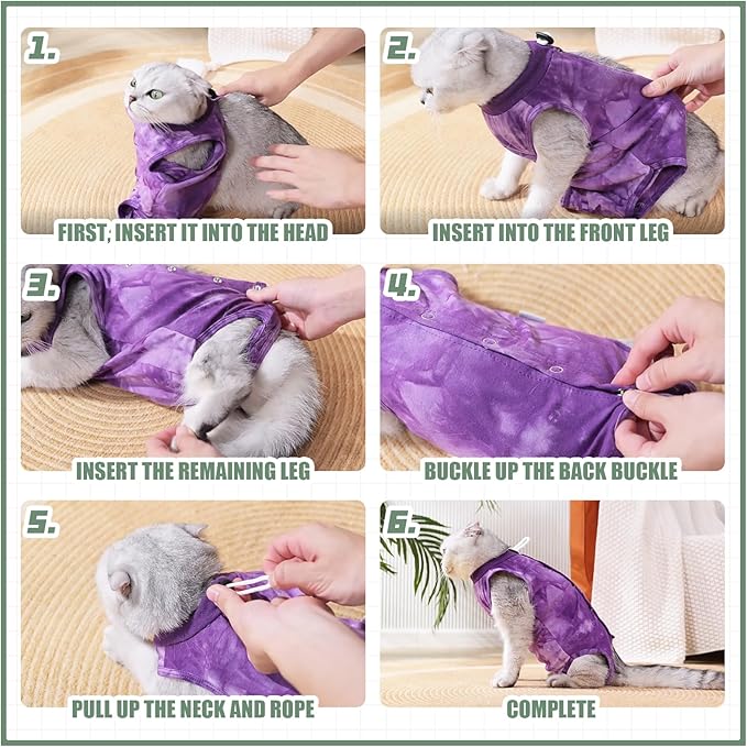 Cat Surgery Recovery Suit for Male and Female Cats, Anti-Licking Onesie After Spay & Neuter Surgery, E-Collar Alternative Tie Dye Outfit, Wound Protective Shirt