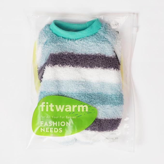 Fitwarm Fuzzy Striped Dog Fleece Pajamas, Warm Winter Clothes for Small Dogs Boy Girl, Cozy Pet Onesie with Feet, Light Sea Green, Black, White, XXL