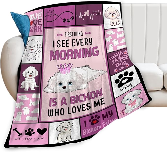 banonaty Bichon Frise Blanket Dog Throw Blanket Cozy Fleece Flannel Plush Bedding Bichon Frise Gifts Stuff for Men Women Boys Teen Girls Kids for Couch Sofa Bed Decor 60"X80"