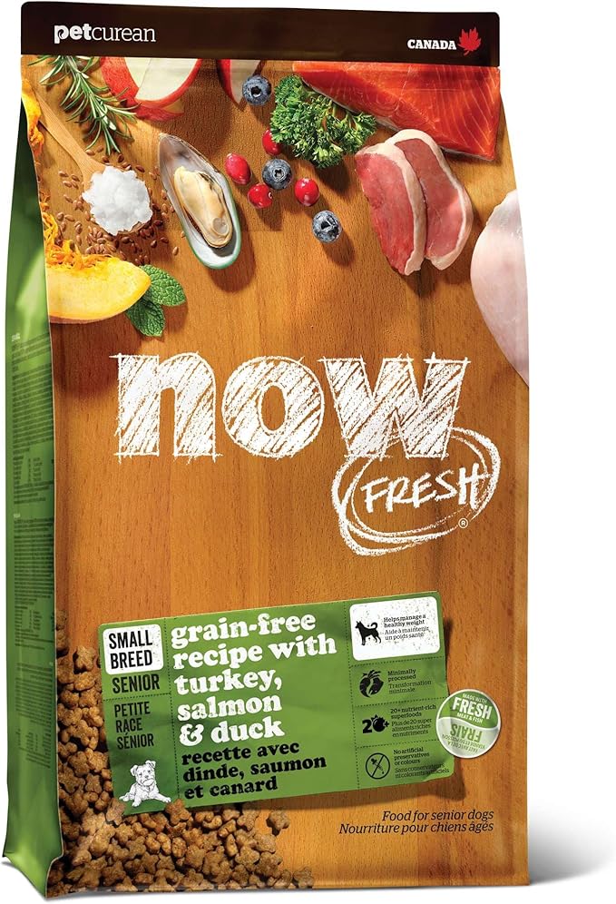 Now Fresh Grain-Free Small Breed Senior Dry Dog Food with Turkey, Salmon & Duck, Premium Kibble with Real Poultry & Fish, Chicken-Free, Added Glucosamine & Chondroitin for Healthy Joints, 6 lb Bag