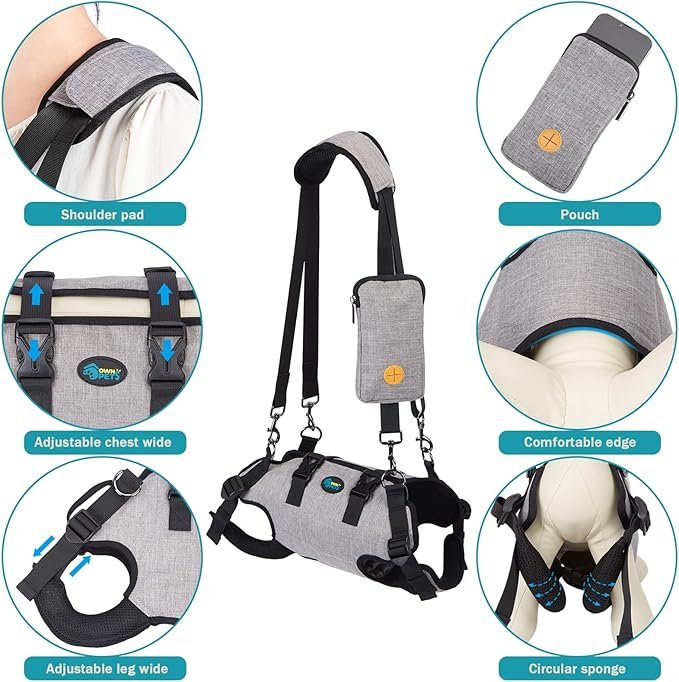 Ownpets Dog Sling Harness, Outdoor Sling Bag for Spine Protection, Whole Body Support, Support Vest to Assist Aged Dogs, Outdoor, M