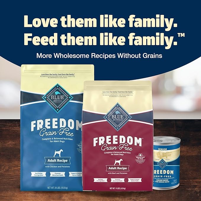 Blue Buffalo Freedom Grain-Free Dry Dog Food, Complete & Balanced Nutrition for Adult Dogs, Made in the USA with Natural Ingredients, Beef & Potatoes, 11-lb Bag