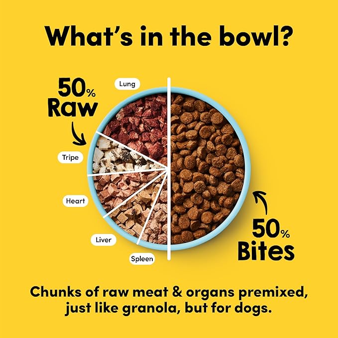 Raw Freeze Dried Dog Food RawMix50 Premium Grass-Fed Beef Recipe, Protein Rich, Includes Kibble, Non-GMO, No Wheat or Corn, 12 oz