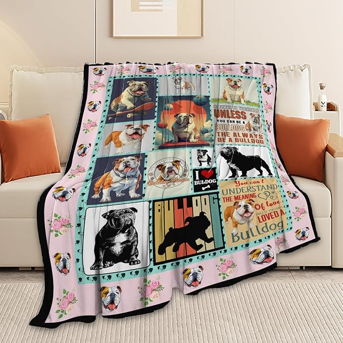 English Bulldog Throw Blanket English Bulldog Puppy Stuff Gifts for Dog Lover Kids Girls Boys Adults Women Men Soft Cozy Warm Plush Fluffy Fuzzy Fleece Blanket Decor 40''X50''