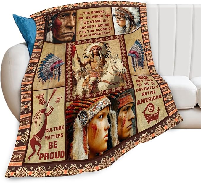 Native American Throw Blanket Indian Southwest Native American Cacique Stuff Gifts for Adults Women Men Soft Cozy Warm Plush Fluffy Fuzzy Fleece Blanket Decor 40''X50''