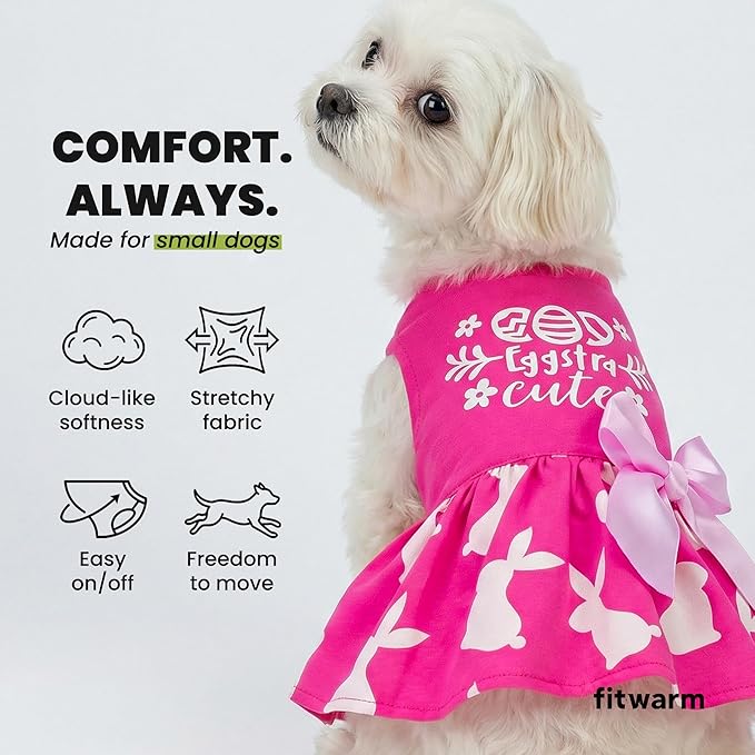 Fitwarm Eggstra Cute Easter Outfit, Bunny Dog Dress, Holiday Dog Clothes, Cat Clothing, Hot Pink, Large