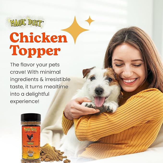 Wild Meadow Farms - Magic Dust Chicken Jerky Topper, Single Protein Pet Food Topper for Dogs & Cats, Enhance Flavor & Elevate Mealtime Excitement for Picky Eaters - 3.5 Ounce Bottle in Chicken Flavor