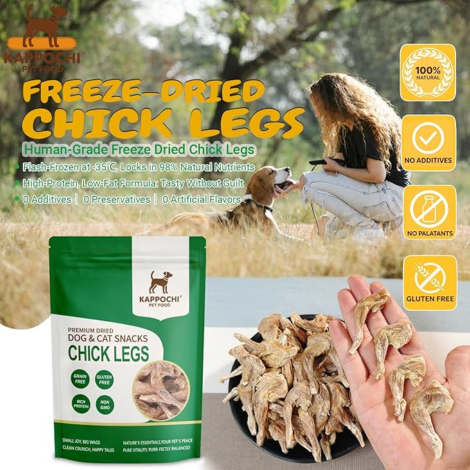 Freeze Dried Chicken Legs Treats for Dog, 1.76oz(50.0g), Small Size Chick Legs, Dogs & Cats Chew Snacks, Single Ingredient Training Treats, Natural & Raw, No Additives, Grain Free, Gluten Free
