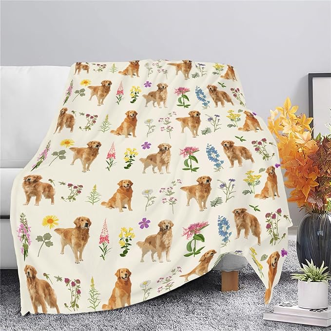 Golden Retriever Throw Blanket Golden Retriever Puppy Stuff Gifts for Dog Lover Kids Girls Boys Adults Women Men Soft Cozy Warm Plush Fluffy Fuzzy Fleece Blanket Decor 40''X50''
