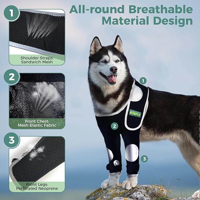 Dog Leg Sleeve for Front Legs, Helps Prevent Licking Wounds, Hygroma, Calluses & Pressure Sores, Elbow and Shoulder Support, Reflective Material for Night Safety, Both Legs, Size M