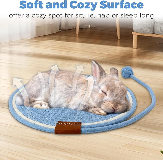 2pcs Large Rabbit Foraging Toy with Bell & Natural Rabbit Scratching Pad, Washable Puzzle Feed Game with Soft Cotton Rope Mat for Indoor Bunnies