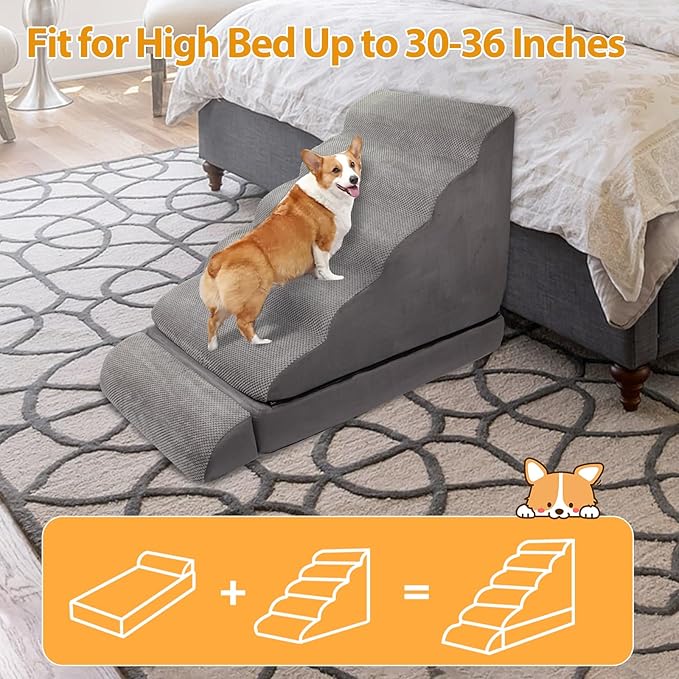 Dog Stairs for High Beds 30-36 inches Tall, 30 Inch Height 6 Steps Doggie Ramp for High Bed, Non-Slip Sturdy Dog Steps, 30D Foam Pet Stairs for Old Dogs/Cats