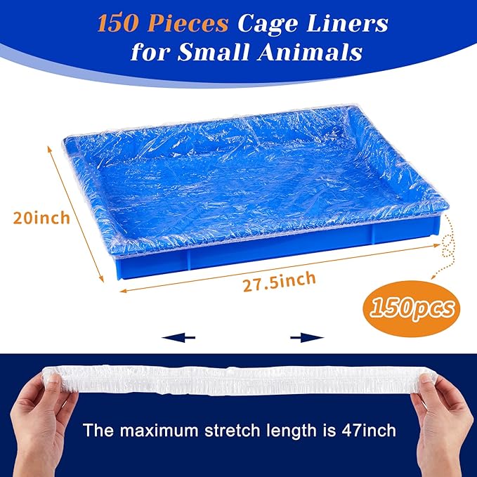 Tondiamo 150 Pieces Disposable Rabbit Cage Liner Plastic Bunny Cage Liner Bag Clear Guinea Pig Cage Liner Leak Proof Plastic Cage Liners for Hedgehog Hamster Small Animals Litter Pan