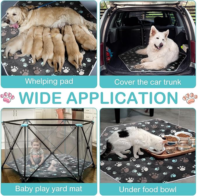 Preboun 4 Pcs 47 in Guinea Pig Playpen Pad Waterproof Hexagon Mat Reusable Dog Playpen Liner for Small Animal Rabbit Cage Tent Pee Pad Washable Yard Fence(Black Paw)