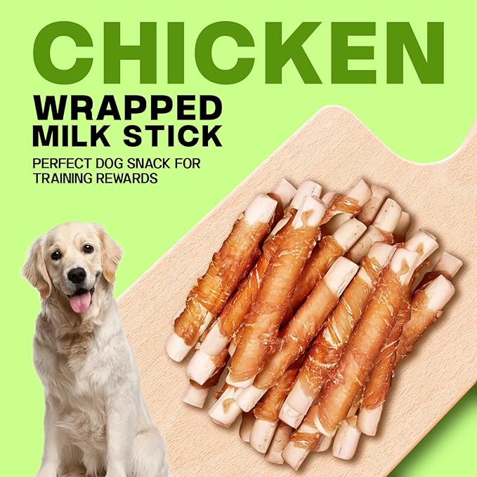 Chicken Wrapped Milk Stick Dog Treats - Crunchy Milk Bones with Real Chicken - Supports Healthy Bones & Teeth, Perfect for Puppies and Small Dogs