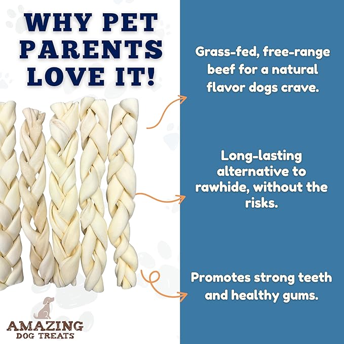 Amazing Dog Treats - Beef Cheek Braids Dog Chew (6 Inch - 15 Pack) - NO Odor - Rawhide Alternative - Beef Cheek Slice Chip Sticks - No Dyes, Chemicals, or Preservatives