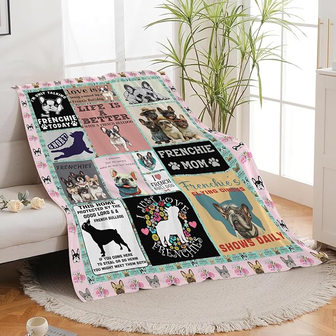 Boston Terrier Throw Blanket French Bulldog Frenchie Puppy Stuff Gifts for Dog Lover Kids Girls Boys Adults Women Men Soft Cozy Warm Plush Fluffy Fuzzy Fleece Blanket Decor 60''X80''