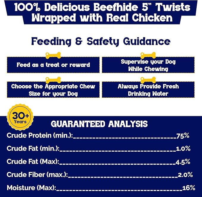 Beefeaters Beefhide 5in Twist with Real Chicken – Protein-Rich Dog Treats for Clean Teeth, Ideal for Training & All Dog Sizes