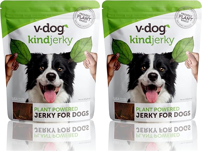 V-dog Kind Jerky - 100% Vegan Jerky Dog Treats - Plant Based Protein and Superfoods - 8 Ounce - All Natural - Made in The USA,(Pack of 2)