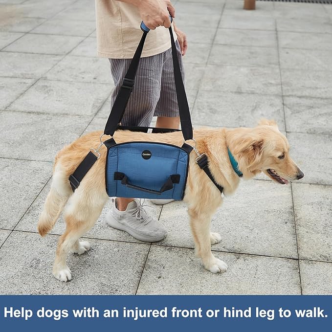 COODEO Dog Carry Sling, Emergency Backpack Pet Legs Support & Rehabilitation Dog Lift Harness for Nail Trimming, Dog Carrier for Senior Dogs Joint Injuries, Arthritis, Up and Down Stairs(2XL, Blue)
