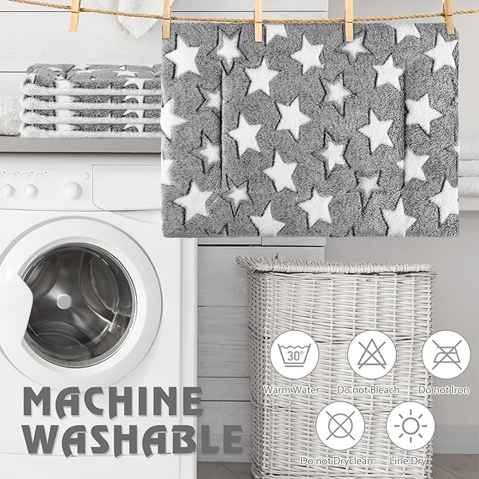 Haull 4 Pcs Waterproof Guinea Pig Bedding Guinea Pig Bed Plush Cage Liners Soft Rabbit Dog Crate Pad Cat Mat Reversible Cozy Animal Pee Pad Hamster Bunny Mat Accessory(Gray Star,13 x 18.5 Inch)