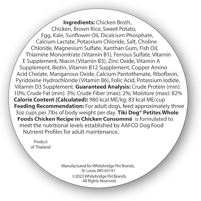 Tiki Dog Petites Whole Foods Wet Dog Food, Chicken, 3 oz. Cup (4 Count)