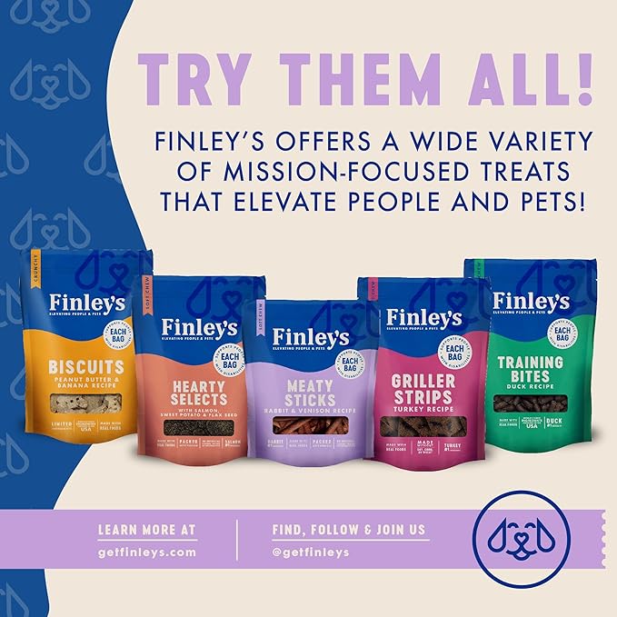 Finley's Rabbit & Venison Meaty Sticks, Limited Ingredient Chicken-Free Dog Treats with Real Meat, 12oz, 6 Pack