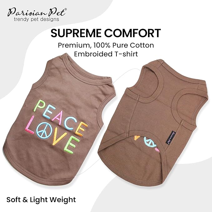Parisian Pet Dog Shirt - 100% Cotton Peace Love Shirts for Medium Dogs - Sleeveless Pet Clothes - Lightweight Dog T Shirts - Breathable Puppy Clothes - Stretchy Unisex Dogs Apparel