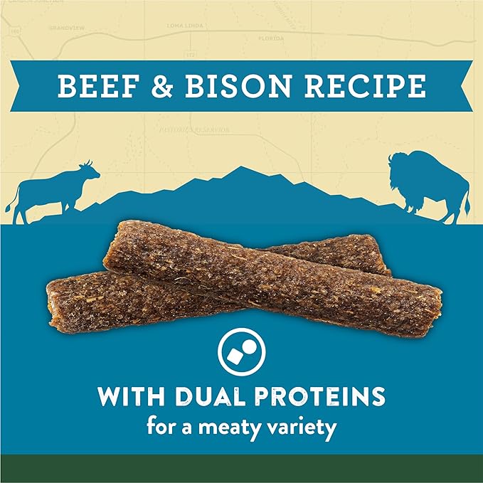 Zukes Adventure Sticks Beef and Bison Dog Treats, Natural Dog Treat Sticks - 16 oz. Pouch