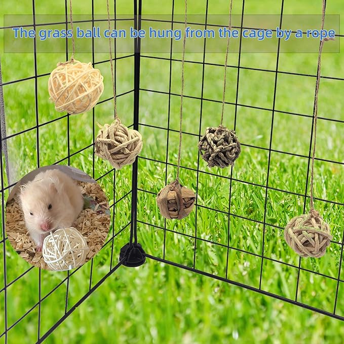 Hamiledyi 30PCS Rabbit Grass Balls 1.96in Guinea Pig Balls Small Animal Activity Enrichment Toy for Bunny Chinchilla Hamster Gerbil Grinding Playing