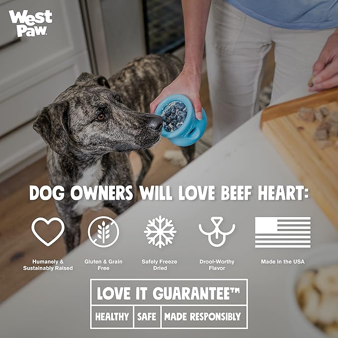 West Paw All-Natural Raw Freeze-Dried Dog Treats – Farm-Fresh Beef Heart Training Treats for Dogs with Iron, Folate, B-Vitamins – Wholesome Canine Treat for Puppies, Senior Dogs – 2.5 Oz.