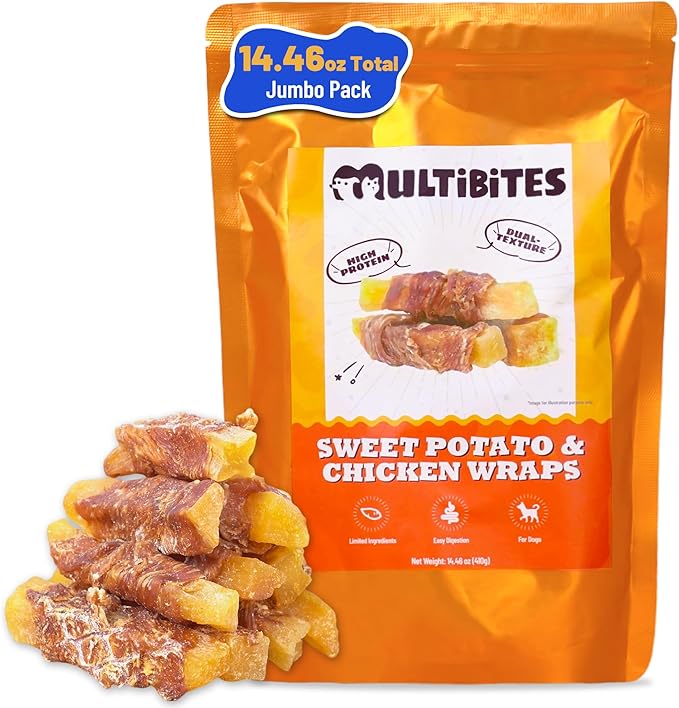 14.46oz Chicken Wrapped Sweet Potato Dog Treats Healthy for Digestive Support & Dental Care - Grain Free & High Protein Chicken Jerky Dog Treats for Small, Medium & Large Dogs