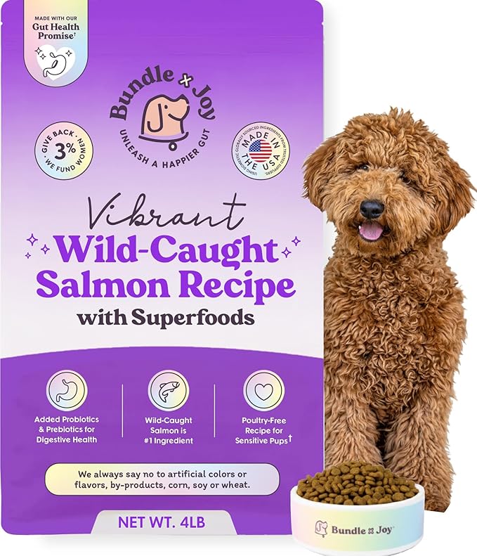 Bundle x Joy Vibrant Salmon Probiotic Dog Food Dry, 4lb Bag, Allergy and Gut-Friendly Adult Kibble for Digestive Health with Wild-Caught Salmon, 20 Plant Based Superfoods, Beef and Poultry Free