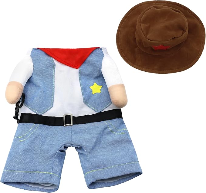 NACOCO Halloween Cowboy Dog Costume - Pet Clothes Costumes with Hat for Dog and Cat Blue(S)