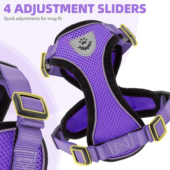PUPTECK Cat Harness and Leash Set Escape Proof Reflective Cat Walking Harness Adjustable Soft Breathable Mesh Vest for Small Pets, Purple, XS