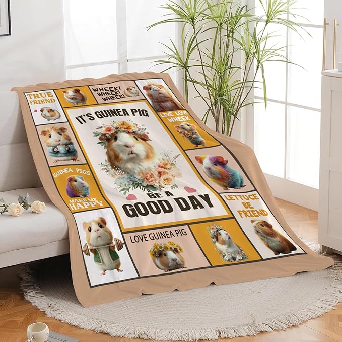 Guinea Pig Throw Blanket Guinea Pig Stuff Gifts for Kids Girls Boys Adults Women Men Soft Cozy Warm Plush Fluffy Fuzzy Fleece Blanket Decor 50''X60''