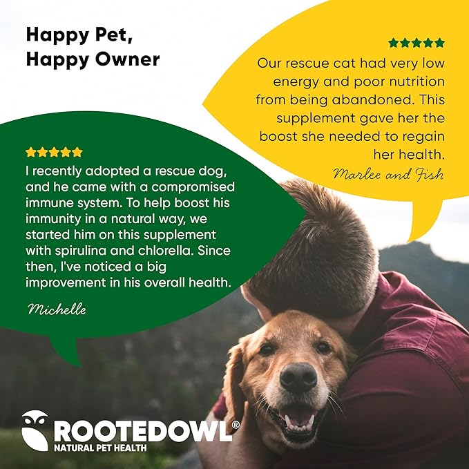 Rooted Owl Blood Support - Immunity, Recovery and Iron Supplement for Dogs & Cats - Anemia Support with Spirulina and Chlorella - 60/ct Vegan Capsules