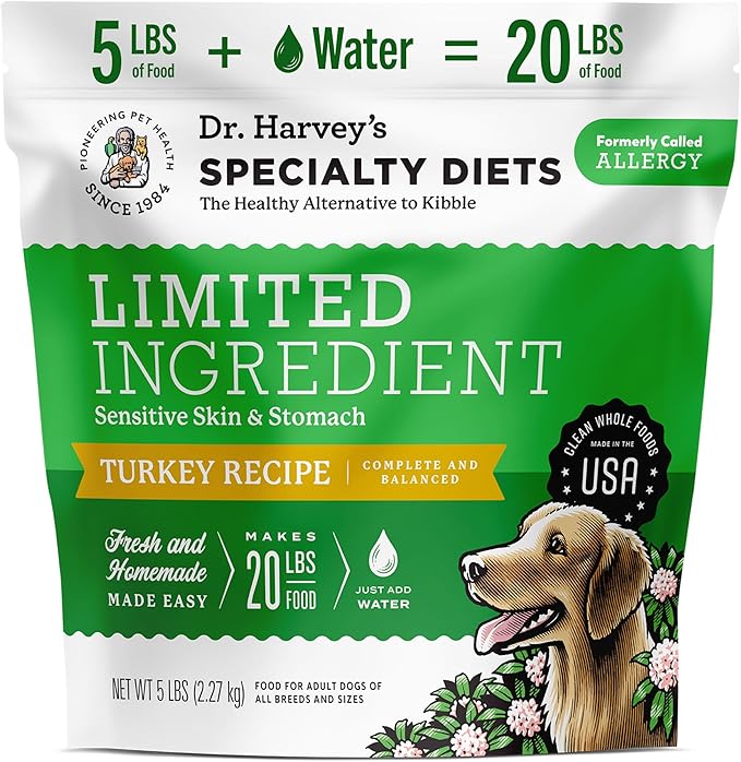 Dr. Harvey's Specialty Diet Limited Ingredient - Human Grade Dog Food for Dogs with Sensitivities - Turkey Recipe (5 Pounds)