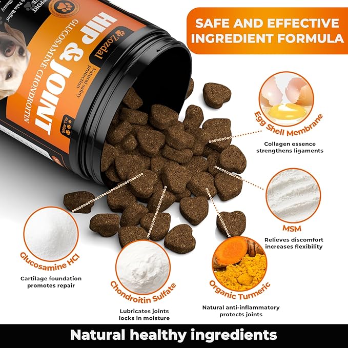 Dog Hip & Joint Supplement, 180 Chicken Chews - Glucosamine Chondroitin MSM Turmeric for Large Breed & Senior Dogs