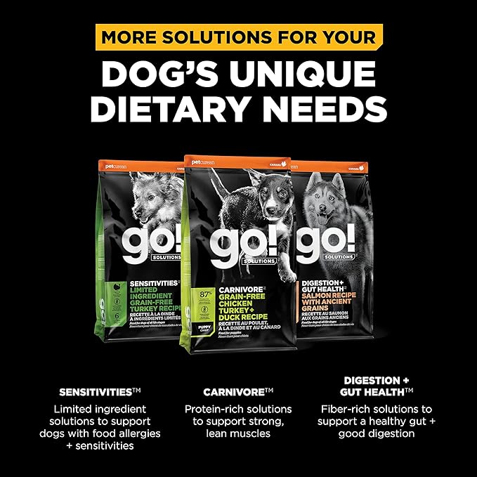 Go! Solutions Skin + Coat Care Salmon Large Breed Dry Puppy Food with Grains, Chicken-Free, Healthy Kibble for Growing Dogs, Omega-3s & 6s for Soft, Shiny Fur, 25 lb Bag