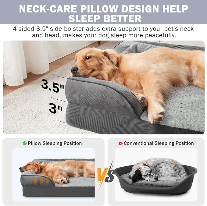 INVENHO Orthopedic Extra Large Dog Bed, XXL Waterproof Dog Sofa, Egg-Crate Foam Couch with Washable Removable Cover, Waterproof Lining and Nonskid Bottom