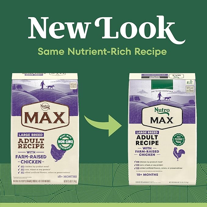 Nutro Max Dry Dog Food, Adult Dog Food Dry Recipe for Large Breeds with Farm-Raised Chicken, 25 lb. Bag