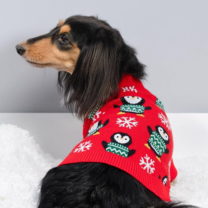 Fitwarm Funny Penguins Dog Ugly Christmas Sweater, Winter Dog Clothes for Small Dogs Girl Boy, Pet Xmas Outfit, Green, Red, White, XL